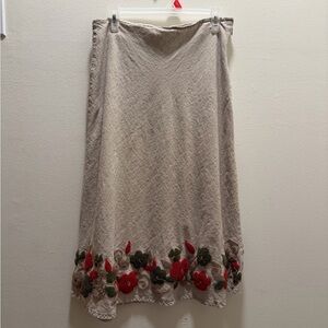 Floral Embroidered Beige Skirt